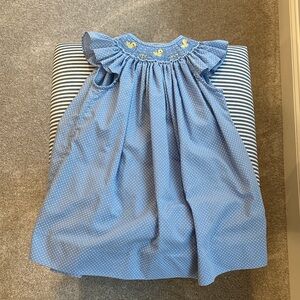 Smocked polka dot dress with duck details